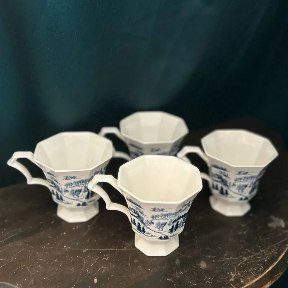 Nikko Winter Wonderland Set of 4 Footed Tea Coffee Cups